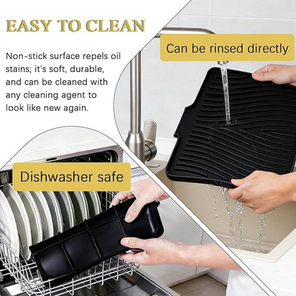 Silicone Drying Mat, 16"X13" With Built-in Drain Lip,Heat-Resistant,Eco-friendly,Hygienic Drying Pad,Leak-Proof and Non-Slip,Silicone Dish Drying Mat for Kitchen Counter or Sink（Black 16X13） - Image 5