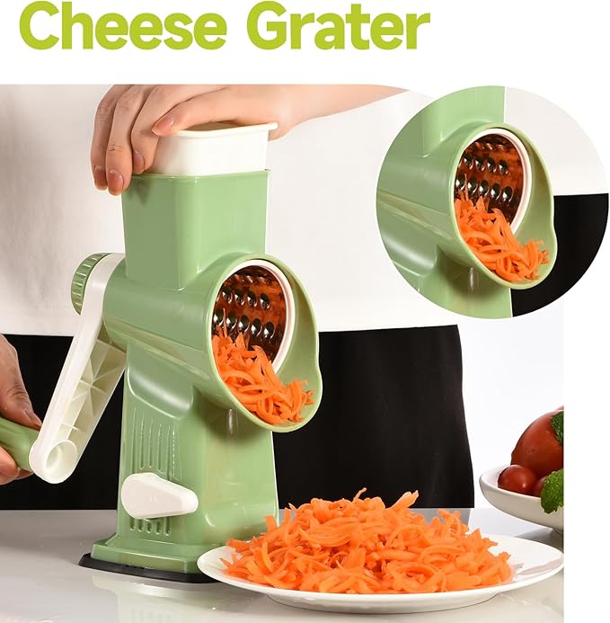 Rotary Cheese Grater Hand Crank Transparent - Shredder Slicer Grinder 3 Stainless Steel Blades, Stable Suction, Labor-Saving Handle, Safe Kitchen Tool for Cheese, Vegetable, Nuts, Chocolate - Image 7