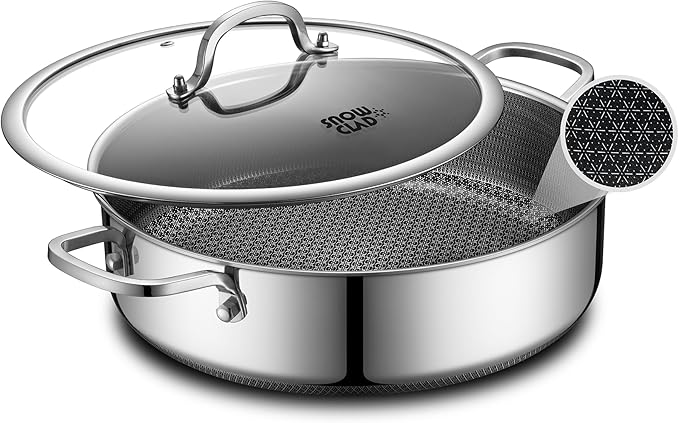 Saute Pan,Hybrid Non Stick 5 Quart Everyday Braiser pan,Chicken Fryer, PFOA Free Cookware,12 inch Deep Frying Pans with Lid,Dishwasher and Oven Safe,Works on Induction,Ceramic and Gas Cooktops by SNOWCLAD