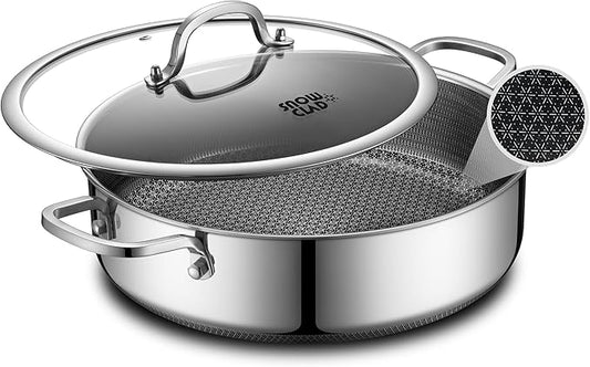 Saute Pan,Hybrid Non Stick 5 Quart Everyday Braiser pan,Chicken Fryer, PFOA Free Cookware,12 inch Deep Frying Pans with Lid,Dishwasher and Oven Safe,Works on Induction,Ceramic and Gas Cooktops by SNOWCLAD