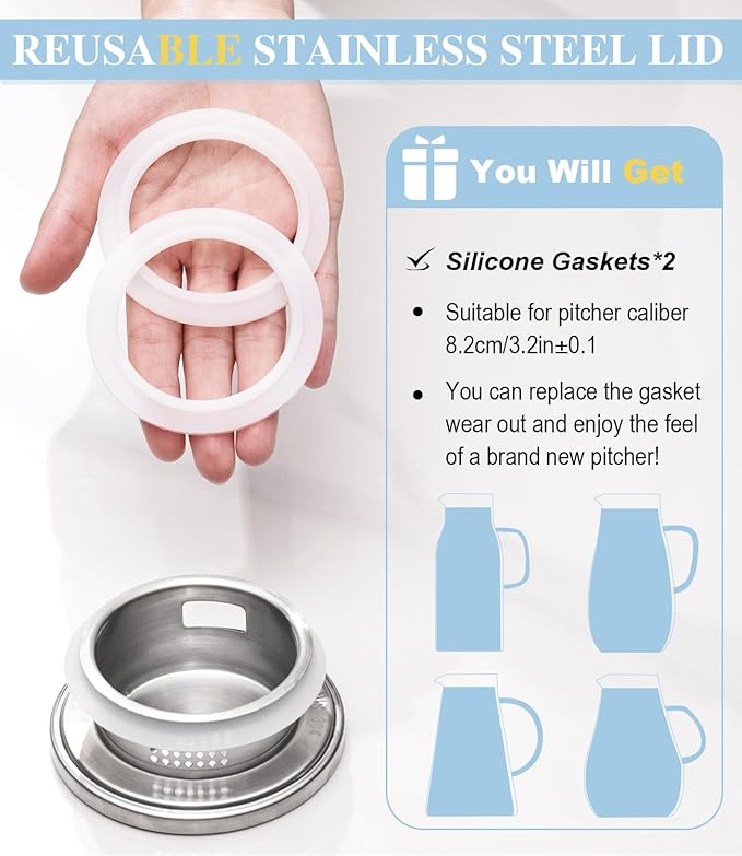 LUNA & MANTHA Glass Pitcher with Lid, 86oz Glass Water Pitcher, Large Hot Cold Water Jug, Borosilicate Drink Jug for Iced Tea, Sangria and Coffee Beverage Carafe with 2 Silicone Rings - Image 8