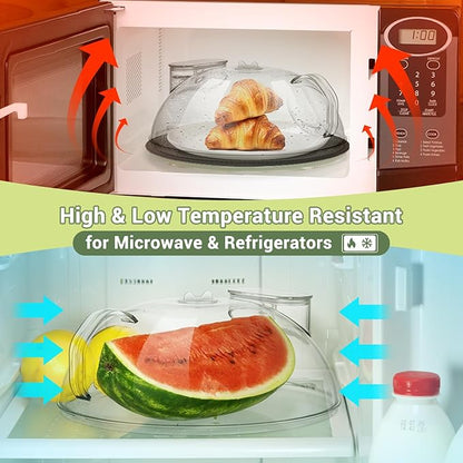 Microwave Splatter Cover for Food, Clear Microwave Lid with Water Steamer, Integrated Handle, Splatter Guard, 10” Plate Covers & 12" Mat, BPA-Free, Essential Kitchen Gadgets and Accessories
