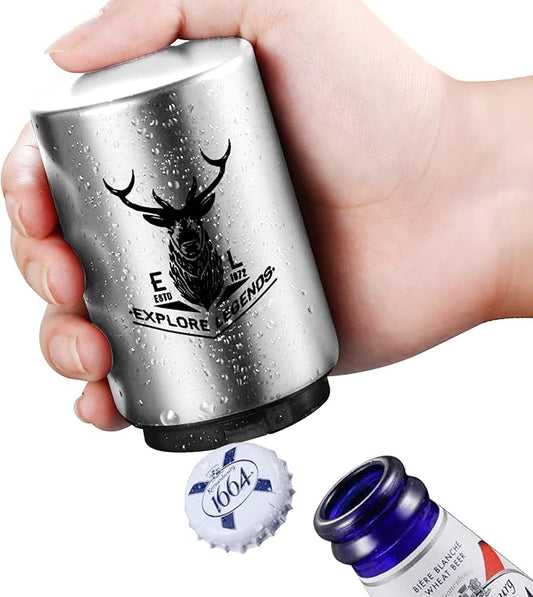 Automatic Beer Bottle Opener with Magnetic Cap Catcher, Stainless Steel One Handed Lid Opening Spring Loaded Push&Pop for Kitchen Home Bar Restaurant Household Utensils Beer Accessories Gift
