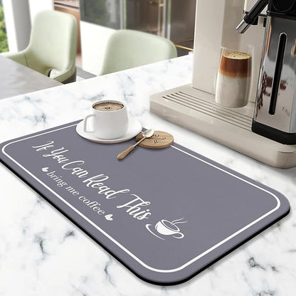 Coffee Bar Mat for Countertops 19inx12in,Absorbent Hide Stain Anti-Slip Cafe Bar Accessories Fit Under Coffee Machine Mat,dish drying mats for kitchen