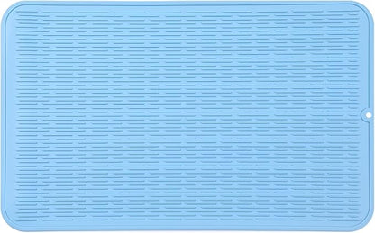 MicoYang Silicone Dish Drying Mat for Multiple Usage,Easy clean,Eco-friendly,Heat-resistant Silicone Mat for Kitchen Counter or Sink,Refrigerator or Drawer Liner Light Blue 3XL 28 inches x 18 inches by MicoYang