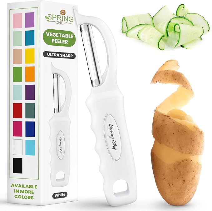 Spring Chef Premium Swivel Vegetable Peeler, Comfrotable Handle and Ultra Sharp Stainless Steel Blades - Perfect Kitchen Peeler For Veggie, Fruit, Potato, Carrot, Apple - White by SpringChef