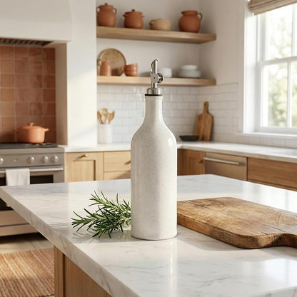 Olive Oil Dispenser Bottle for Kitchen, 23 Oz Ceramic Oil Dispenser with Gravity Spout for Olive Oil, Evoo, Vinegar, Soy Sauce, Coffee Syrups, Oil (White)