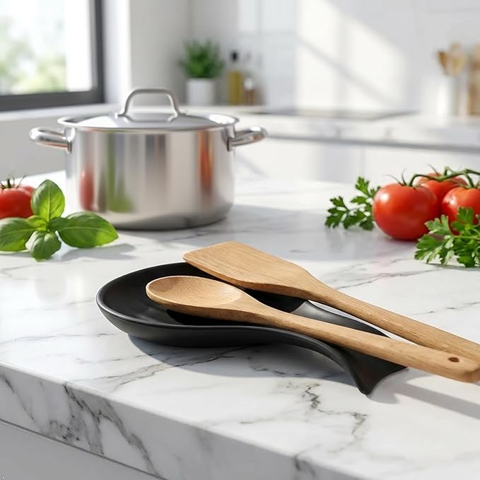 Hasense Porcelain Spoon Rest for Stove Top, 7 Inch Spoon Holder for Ladle Spatula & Tong, Large Cooking Utensil Rests for Home Kitchen Countertop and Coffee Bar Decoration, Matte Black