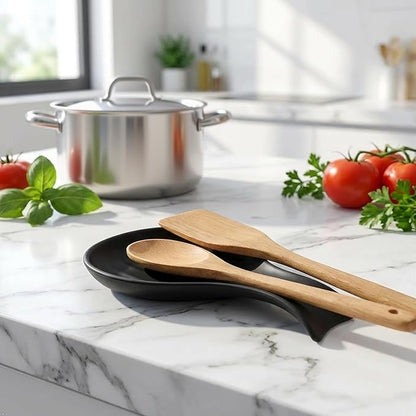 Hasense Porcelain Spoon Rest for Stove Top, 7 Inch Spoon Holder for Ladle Spatula & Tong, Large Cooking Utensil Rests for Home Kitchen Countertop and Coffee Bar Decoration, Matte Black