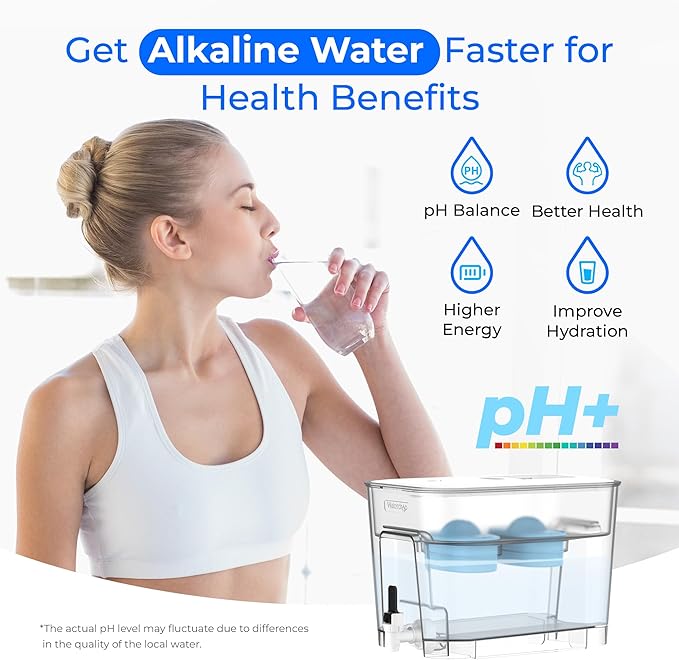 Waterdrop WFD-22W-DF-A Water Filter Dispenser, Alkaline 40-Cup Water Purifier, 2 Built-in Filters, 8X Faster Filtration, 200-Gallon Lifespan, Mineralized Alkaline Water, Reduces Chlorine, White - Image 3