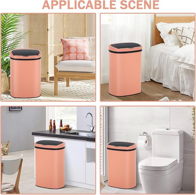 Bigacc 13 Gallon Stainless Steel Trash Can Automatic Trash Can Garbage Can Bathroom Garbage Can with Lid for Kitchen Living Room Office Bathroom, Electronic Motion Sensor Automatic, Pink - Image 8