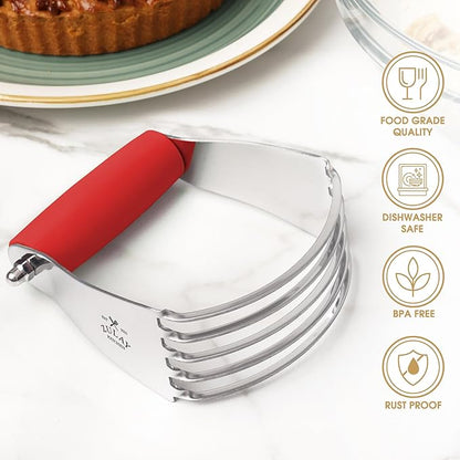 Zulay Kitchen Dough Blender Top Professional - Stainless Steel Pastry Cutter, Heavy Duty Dough Cutter With Blades, Pastry Blender And Butter Cutter - Pastry Cutter For Baking (Red) - Image 2