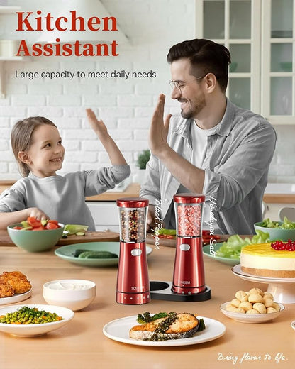 Electric Salt and Pepper Grinder Set with Storage Base, Stainless Steel Rechargeable Salt and Pepper Grinder Set with 4.5 oz Large Capacity, 1.8" Wide Mouth, Adjustable Coarseness, Ideal for Kitchen - Image 8