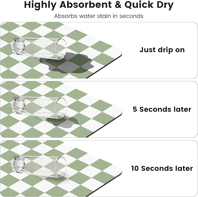 12" x 20" Checkered Dish Drying Mat for Kitchen Counter, Absorbent Coffee Bar Mat for Espresso Machine Coffee Countertops Accessories, Sage - Image 6