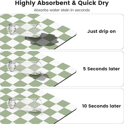 16" x 24" Checkered Dish Drying Mat for Kitchen Counter, Absorbent Coffee Bar Mat for Espresso Machine Coffee Countertops Accessories, Sage - Image 6