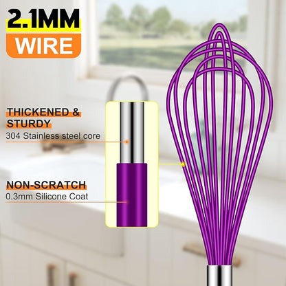 HOTEC 4 Pieces Silicone Whisks Set, Wire Balloon Whisks Egg Beater, Non-slip Handle Whisk for Non-stick Cookware Perfect for Cooking, Stirring, Beating and Blending (Purple) - Image 7