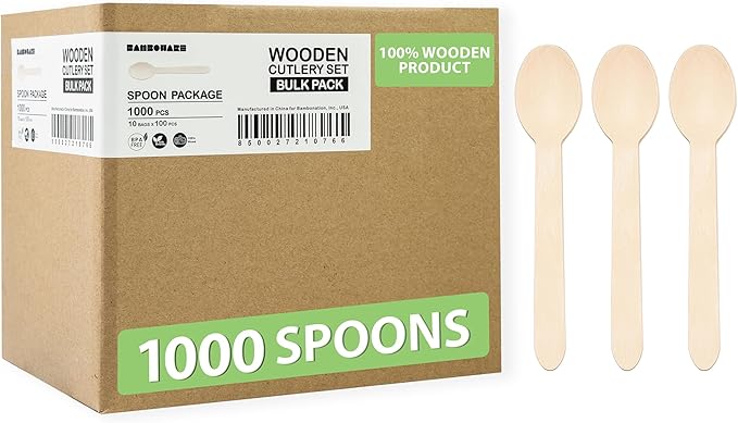 Wooden Spoons 1000 Pieces Bulk Pack | Heavy-Duty Birch Wood Disposable Spoons | Eco-Friendly, Sturdy & Plastic-Free for Catering and Food Service by Bamboware