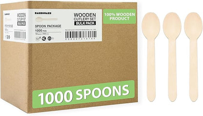 Wooden Spoons 1000 Pieces Bulk Pack | Heavy-Duty Birch Wood Disposable Spoons | Eco-Friendly, Sturdy & Plastic-Free for Catering and Food Service by Bamboware