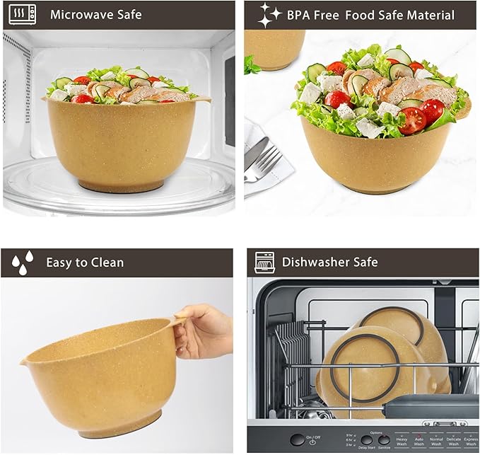 BoxedHome Dressing Bowl Set Red Pine Fiber Salad Bowls Non-Slip Stackable Kitchen Bowls 4 Piece Set Purely natural, made of natural fibers(Deep yellow) - Image 4
