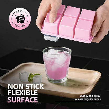 Large Ice Cube Trays for Whiskey (2 Pack) - Silicone Ice Cube Molds with Steel Frame Reinforcement & Lid, 2-Inch Square Ice Cubes for Whisky, Cocktails, Coffee, Tea - Easy Release