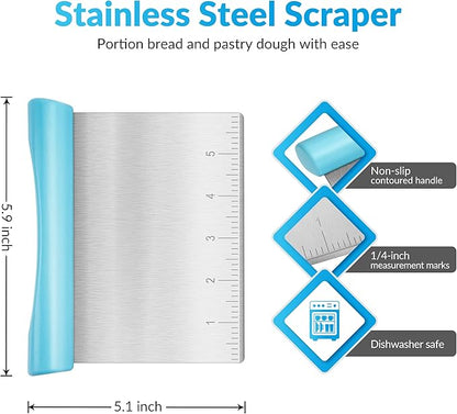 Upgraded 304 Stainless Steel Multi-Purpose Bench Scraper with Measurement Marks, Dishwasher Safe, Dough Cutter for Pizza, Bread and Cookie Dough Vegetable Chopper, Baking Supplies, Blue - Image 2