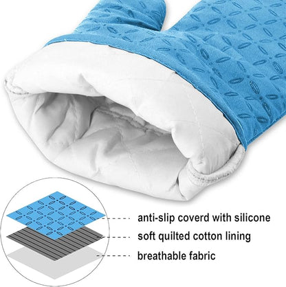 KEGOUU Oven Mitts and Pot Holders 6pcs Set, Kitchen Oven Glove High Heat Resistant 500 Degree Extra Long Oven Mitts and Potholder with Non-Slip Silicone Surface for Cooking (Sky Blue) - Image 3