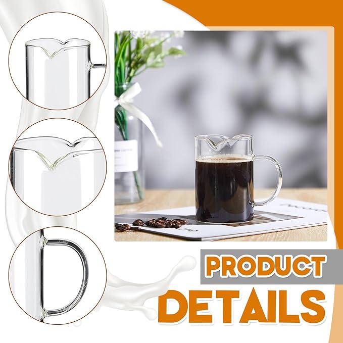 Leinuosen 2 Pcs Glass Pitcher Elegant Shaped Glass Tea Pitcher Coffee Milk Creamer Pitchers Creative Milk Frothing Pitchers Frother Cup Creamer Jug (250 ml,Simple Style)