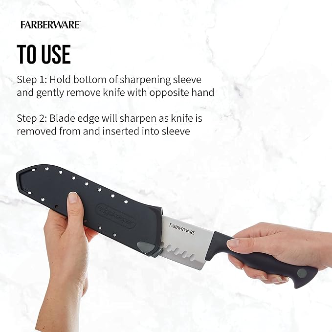 Farberware Edgekeeper 7-Inch Santoku Knife with Self-Sharpening Blade Cover, High Carbon-Stainless Steel Kitchen Knife with Ergonomic Handle, Razor-Sharp Knife, Black - Image 5
