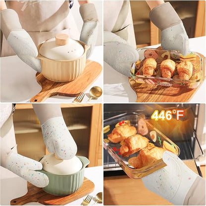 AUAUY Silicone Oven Mitts and Pot Holders 5PCS Set, 446℉ Heat Resistant Cooking Gloves and Hot Pads, Baking Supplies BBQ Gloves Non-Slip Kitchen Organization for Oven Cooking Baking Grilling - Image 6