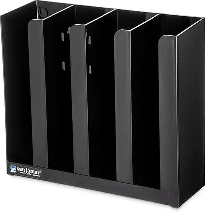 San Jamar Portion Cup and Lid Organizer Fits 2-3" Cups and Lids with Removable Dividers for Kitchen, Restaurant, and Fast Food, Plastic, 10 x 11.5 x 3.75 Inches, Black by SanJamar
