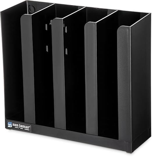 San Jamar Portion Cup and Lid Organizer Fits 2-3" Cups and Lids with Removable Dividers for Kitchen, Restaurant, and Fast Food, Plastic, 10 x 11.5 x 3.75 Inches, Black by SanJamar