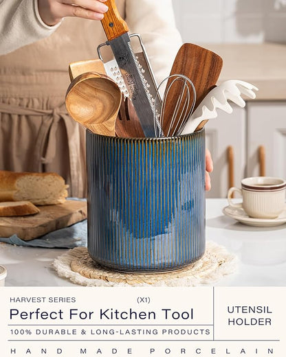 getstar Large Utensil Holder for Kitchen Counter,7.2" Vintage Ceramic Utensils Crocks Utensil Organizer for Spatula Farmhouse Kitchen Decor - Image 2