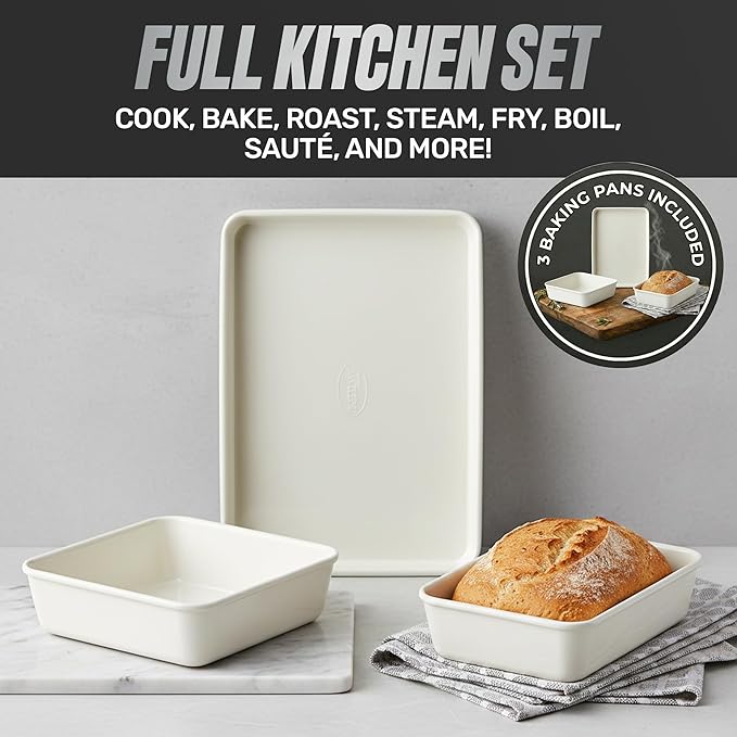 GOTHAM STEEL 20 Pc Ceramic Cookware Set Nonstick, Ceramic Pots and Pans Set Non Stick for Kitchen with Bakeware, Cooking Utensils & Steamer, Non Toxic PFOA PFOS Free, Oven & Dishwasher Safe - Image 6
