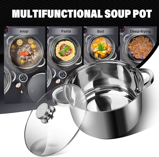 10 Quart soup Pot with Glass Lid, Premium Food-Grade Stainless Steel Stock Pot, Large Pot for Cooking Stew, Chili & Canning, All-Stove & Induction Cookware, Dishwasher & Oven Safe - Image 4