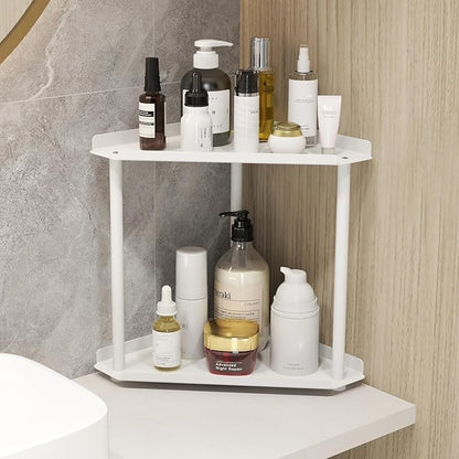 Jesginboo 2 Tier Bathroom Counter Organizer, Vanity Organizer Corner Shelf, Skincare, Makeup Countertop Organizers, Kitchen, Bathroom Counter Storage, White - Image 2