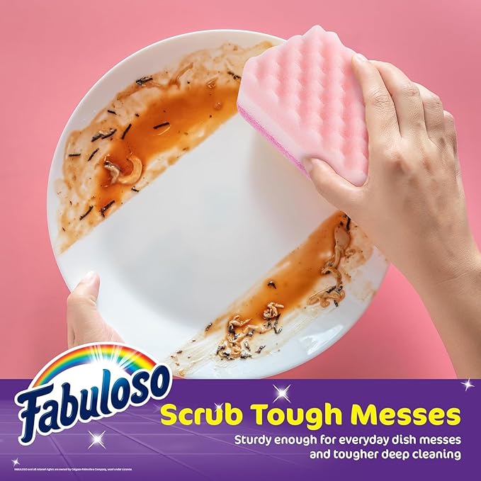 Fabuloso Scratch-Free Kitchen Dish Sponges, Rainbow Cellulose Scrubber Sponge with Scouring Pad for Dishes, Pots, Pans, Counters and Sinks, Tough on Messes, 4.25 x 2.75 x 1.25 in, 4 Count - 2 Pack - Image 3