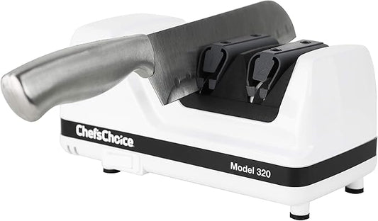 Chef'sChoice Professional Electric Knife Sharpeners FlexHone/Strop With 100-Percent Diamond Abrasives And Precision Angle Guides For 20-Degree Straight-Edge and Serrated Knives, 2-Stage, White by ChefsChoice