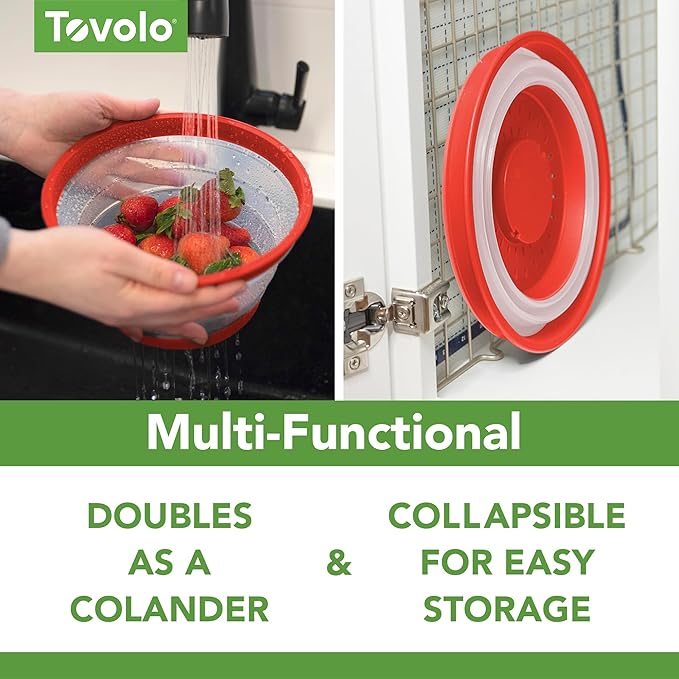 Tovolo Microwave Splatter Cover for Food, 3-Pack (Candy Apple Red) - Collapsible & Vented Silicone Splatter Guard Lid - Microwave Plate & Dish Cover with Handle - BPA-Free Kitchen Gadget for Meal Prep - Image 4