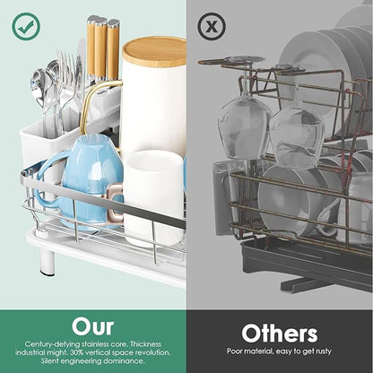 MOUKABAL Dish Drying Rack, Dish Rack, Stainless Steel Dish Racks for Kitchen Counter, Dish Drainer with Removable Utensil Holder, Drainboard (White,Stainless Steel,13''W x 17''L) - Image 5