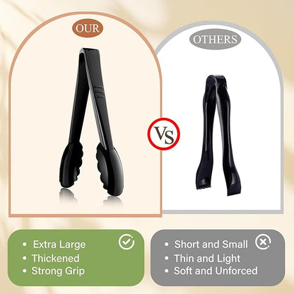 Mwellewm 12 Pc Serving Tongs 9 Inch Bulk Reusable or Disposable Plastic Tongs Heavy Duty Hard Plastic Serving Utensils Set Large Salad Tong for Kitchen Party Food Buffet Appetizer Catering(Black） - Image 4