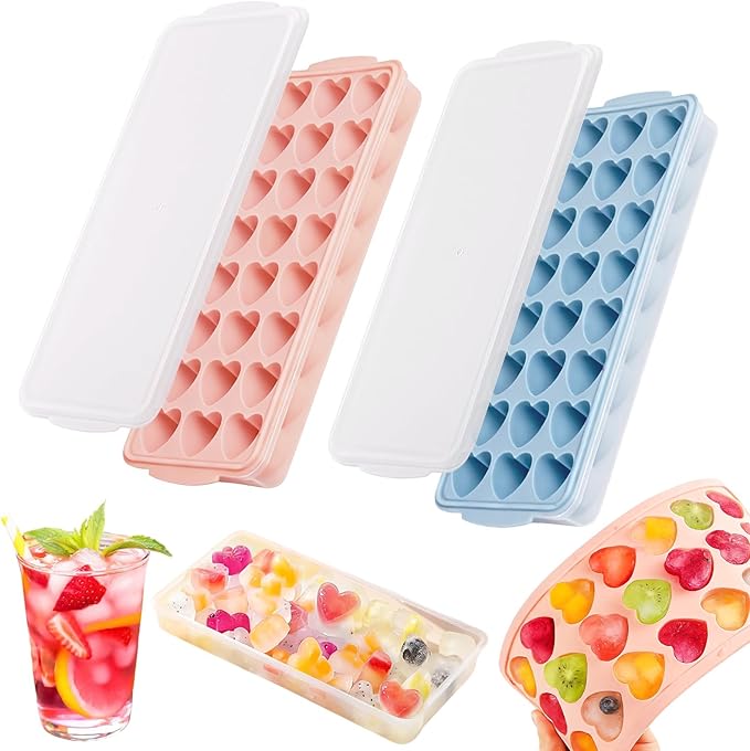 Heart Shape Ice Cube Tray 2PCS Mini Heart Ice Mold Silicone Heart Ice Cube Molds with Lid Mini Heart Ice Cube Tray for Whiskey Cocktail Valentine's Day Cubes Chocolate Candy Jelly Gummy Soap ﻿ by Rismise