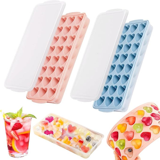 Heart Shape Ice Cube Tray 2PCS Mini Heart Ice Mold Silicone Heart Ice Cube Molds with Lid Mini Heart Ice Cube Tray for Whiskey Cocktail Valentine's Day Cubes Chocolate Candy Jelly Gummy Soap ﻿ by Rismise