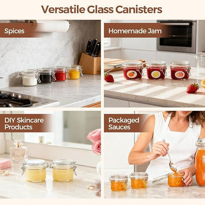 ComSaf 4oz Glass Spice Jars with Airtight Lids (Set of 6), Small Wire Clamp Mason Jars for Herbs, Honey, Jam & DIY Wedding Favors, 120ml Mini Glass Canisters for Pantry & Kitchen Organization - Image 7