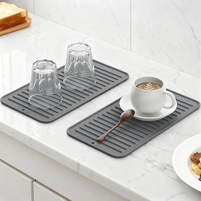 Songrey 12" x 6.5" Silicone Dish Drying Mat, Kitchen Counter Drying Pad for Sink Dishes or Under Rack, Multi-Use as Heat Resistant Trivet, Coffee Bar Mat - Image 3