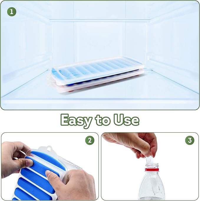 Lily's Home Silicone Ice Cube Tray with Lid Set of 2, BPA-Free, Ideal for Water Bottles & Sports Bottles, Flexible & Stackable Design for Quick Release, Ice Cube Trays for Freezer(11.81"*4.72"*0.95") - Image 4