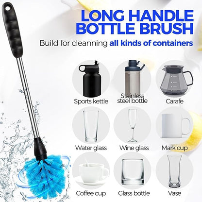 Holikme 5 Pack Bottle Brush Cleaner Set, 14" Long Handle Stainless Steel Bottle Cleaner Brush, 3 Straw Brushes, Bottle Cleaning Brush for Water Bottle, Cups, Baby Bottle, Straws Blue - Image 3
