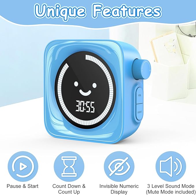 Visual Timer for Kids, 99 Minute Digital Cute Kids Visual Timer Classroom Timer for Homeschool Supplies Study Teaching Time Management Tool Countdown Timer, Blue 2Pack
