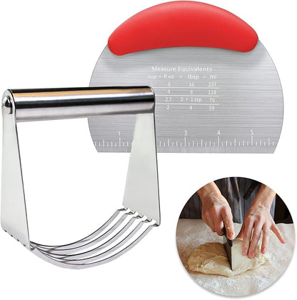 Pastry Cutter Dough Scraper Dough Cutter Scraper Tool Kitchen Pastry Blender,Stainless Steel Pastry Cutters Heavy Duty Dough Cutter for Kitchen Baking Tools,Comfortable and Dishwasher Safe (Red)