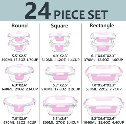 12 Pack Glass Meal Prep Food Storage Containers with Lids Airtight Stackable, Microwave, Oven, Freezer and Dishwasher Safe(Pink) - Image 2