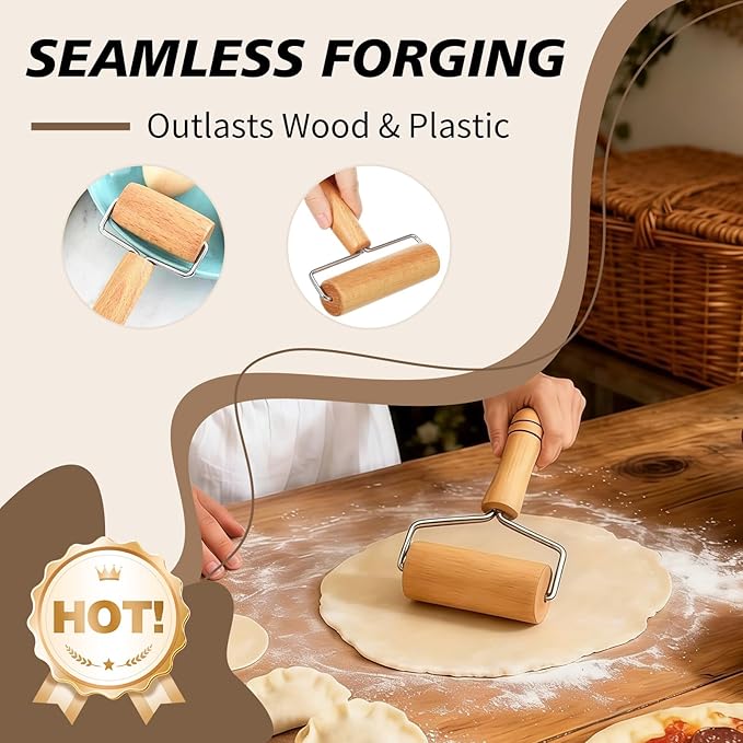 Pizza Rolling Pin Small Rolling Pin Wooden Dough Roller Non Stick Pizza Dough Roller for Baking Pastry Tortilla Cookie Dumpling Rolling Pins for Baking (TH-Style)